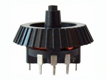 Potenciómetro con switch 28mm de eje metal, 10k ohm, WH028-3-2