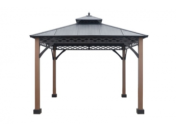 Cenador de techo duro de acero galvanizado con postes de madera 10' x 10'