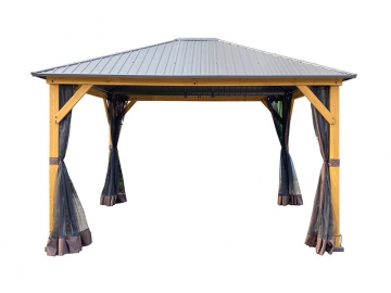 Cenador de madera con techo de acero galvanizado 14' x 12'