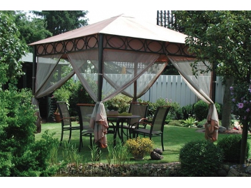 Cenador de techo suave (tela de poliéster) con marco de acero galvanizado 10' x 10'