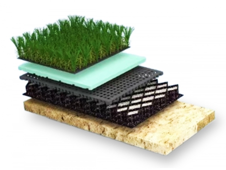 Sistema de césped artificial con base tejida