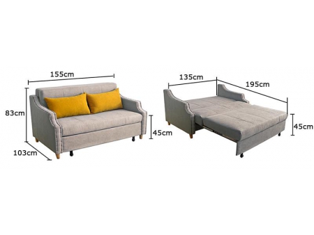 Sofá cama de tela plegable con lugar para almacenamiento