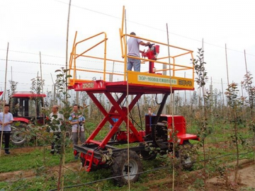 Plataforma de cosecha de frutales con vehículo de baja velocidad