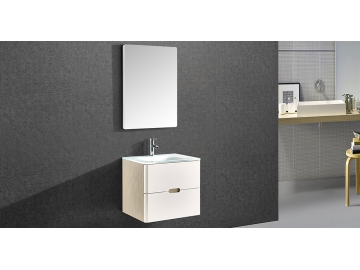 Mueble de Baño, Fondo Reducido con 2 Cajones y Espejo Rectangular - IL1985