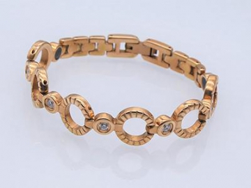 Pulsera Magnética, de Acero Inoxidable en Color Dorado con Incrustaciones de Zirconia Cúbica - S1052