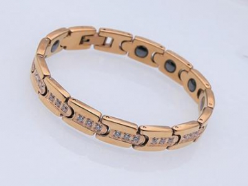 Pulsera Magnética, de Acero Inoxidable en Color Dorado con Incrustaciones de Zirconia - S1087