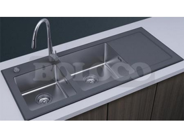 Fregadero de cristal de doble tina de acero inoxidable BL-765BL