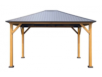 Cenador de madera con techo de acero galvanizado 14' x 12'