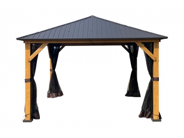 Cenador de madera con techo de acero galvanizado 14' x 12'