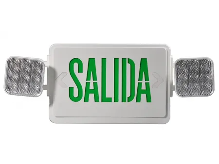 Señal de salida de emergencia con leyenda SALIDA combinado con luminarias LED, JLEC2GW-SA/JLEC2RW-SA