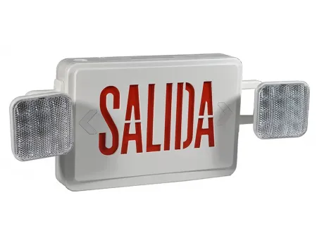 Señal de salida de emergencia con leyenda SALIDA combinado con luminarias LED, JLEC2GW-SA/JLEC2RW-SA
