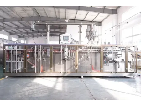 Envasadora de bolsas con boquilla (spout) por servo motor, llenado con 2 boquillas