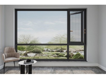 Ventana abatible de aluminio con mosquitera, apertura exterior, GD112A