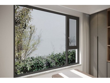 Ventana abatible de aluminio con mosquitera, apertura exterior, GD90A