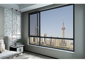 Ventana basculante y giratoria de aluminio con mosquitera, apertura hacia adentro, GD90B